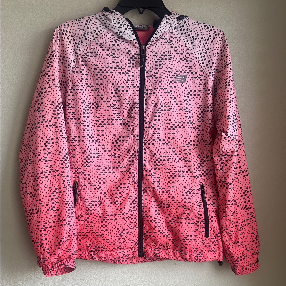 New Balance Women's Pink and Black Speckled Windbreaker Jacket Size Small